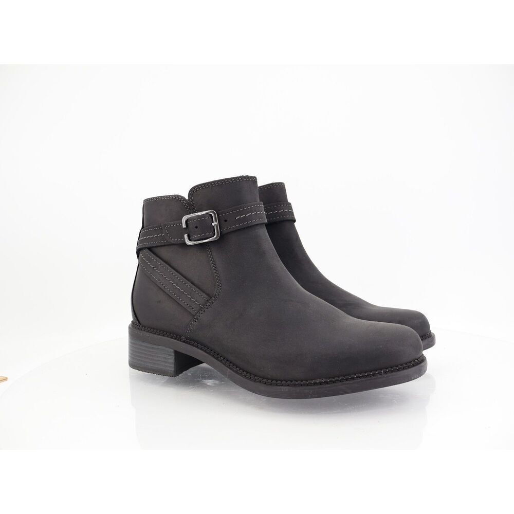 Clarks Women's Maye Strap Boot Size 10 Black Leather Block Heel Comfy Ankle